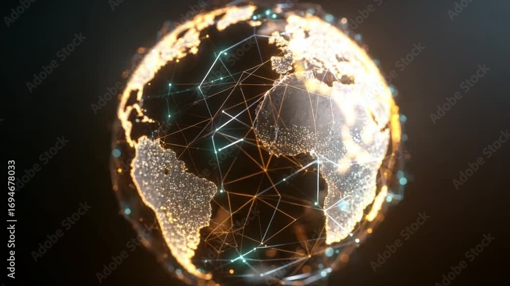 Poster digital globe with connections: a luminous digital globe, interwoven with intricate network connecti