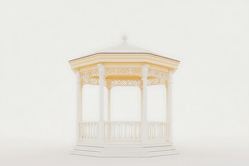 Fototapeta premium A serene and minimalist image of a white and light yellow gazebo, evoking feelings of peace and tranquility in a bright setting.