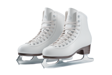  Classic White Leather Ice Skates with Silver Blades Front View Isolated on Transparent Background PNG