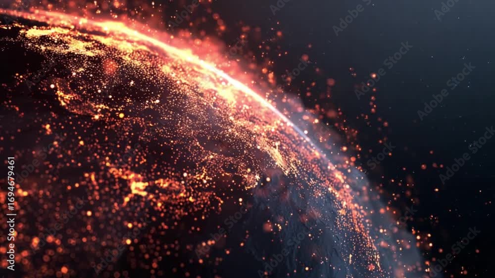 Poster cosmic embrace: a mesmerizing view of the earth is engulfed by radiant energy, a stunning display of