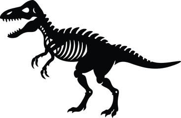 T rex dinosaur skeleton negative space silhouette illustration