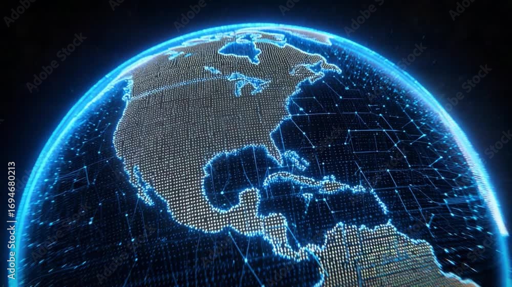 Poster global network: a futuristic digital representation of earth, showcasing the interconnectedness of o
