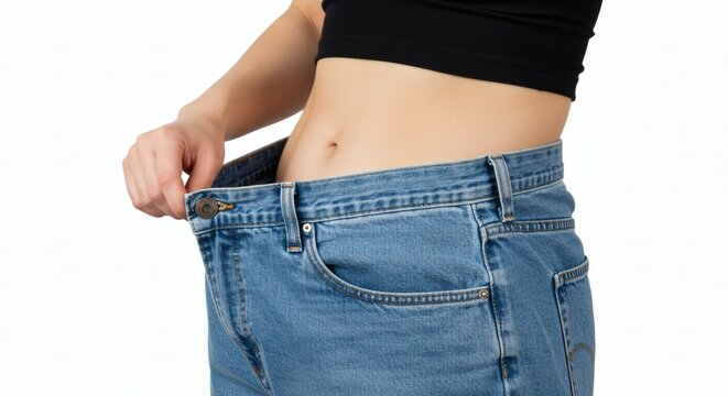 Weight Loss Success Woman in Loose Jeans.