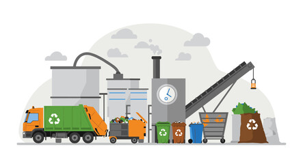 Waste management process with recycling truck and machinery