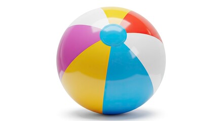 Obraz premium A round multicolored beach ball rests on a white surface casting a shadow