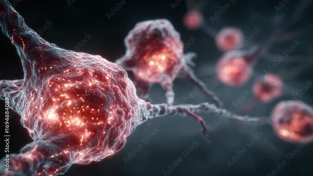 Poster mysterious neurons: a close-up view of intricate neurons, sparking with energetic, luminescent activ