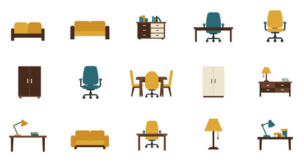 Modern home office furniture set in flat design style