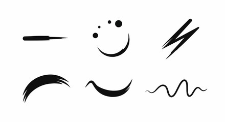 Hand drawn doodle smiley face and curved line strokes for abstract decoration, playful sketch design, and minimal vector art.