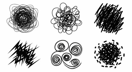 Set of abstract doodle scribbles and random sketch strokes for artistic background, texture design, and creative decoration.