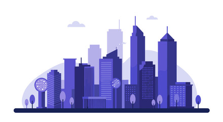 Modern urban cityscape with geometric skyscrapers in flat style