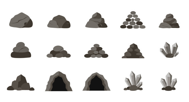 Flat rock and crystal collection with various formations and stacks