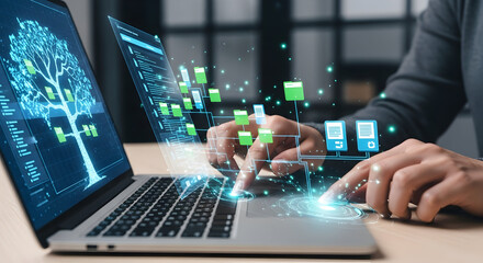 Modern technology concept connecting with digital data flow