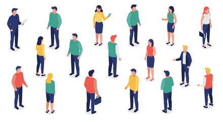 Isometric diverse professional people communicating and interacting