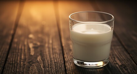 Glass of milk on wooden table