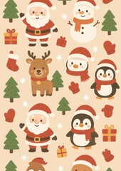 Festive cartoon holiday characters wallpaper.
