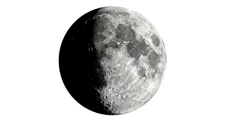 Obraz premium Half Moon Textured gray surface with craters black shadowed side white background