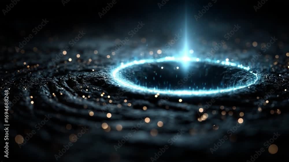 Poster cosmic portal: an abstract digital rendering depicting a luminescent portal in space, emitting radia