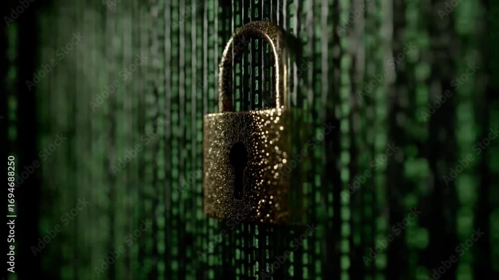 Poster cyber security lock: the padlock symbolizes the digital fortress, a protective barrier against unsee