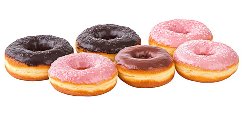Assortment of Six Frosted Doughnuts donuts sweet isolated on a transparent background