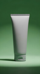 Clean White Blank Cosmetic Tube Displayed on a Gradient Green Background for Skincare Product Mockup Presentation