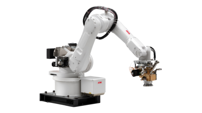 Robotic Arm's Precision: The precision of an advanced robotic arm, gleaming metallic body and intricate mechanical details, poised ready for seamless industrial tasks. 