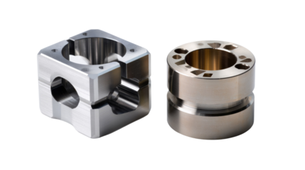Precision Engineering: Two intricately crafted metal components, showcasing advanced manufacturing techniques and an elegant design, sit side-by-side, revealing the marvels of modern technology.