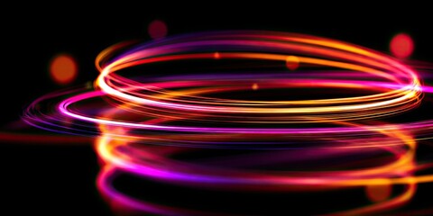 Abstract swirling light trails in vibrant colors against a dark background