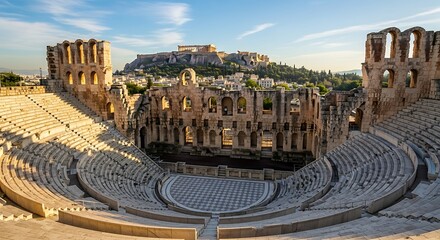 Athens Odeon sunrise with Acropolis view.