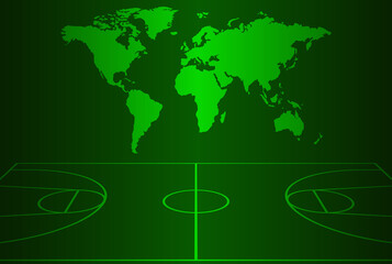 Basketball Ground Field with World Map with Neon Green Background , Vector Illustration Abstract image
