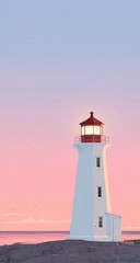 A stylized lighthouse at sunset