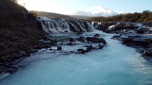 Close Up of Churning Blue Glacial Water at Br&uacute;arfoss Waterfall Iceland