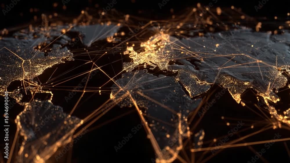 Poster global network connectivity: a captivating view of a global map illuminated by radiant points and in