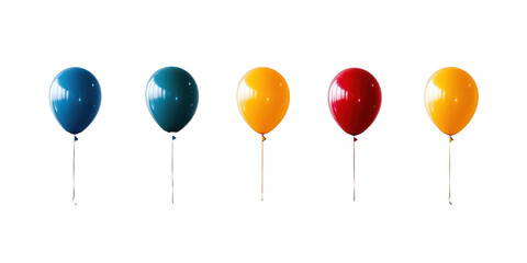 Five Assorted Color Balloons Floating colorful single isolated on a transparent background