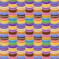 Macaron columns in a pattern.Vector seamless pattern of multicolored macaroons on transparent background.