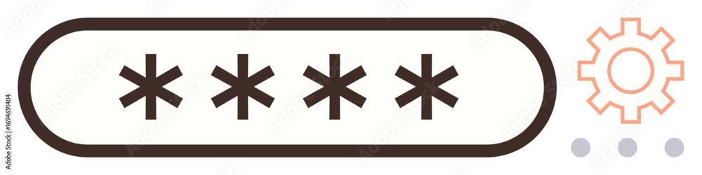 Poster password entry field with asterisks and gear icon symbolizing security, customization, and system se