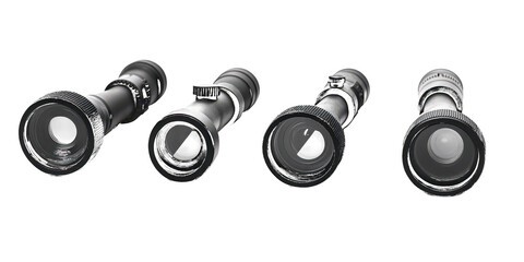 Four Telescopic Scopes with Lenses telescope optic isolated on a transparent background
