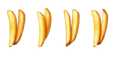 Four Potato Wedges fries clear isolated on a transparent background