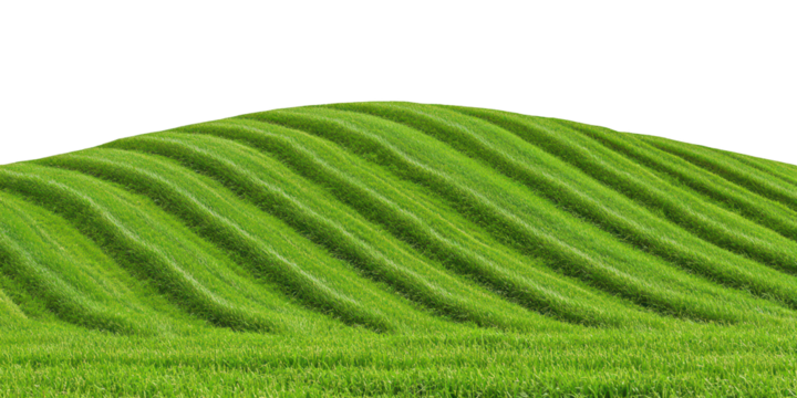 Lush Green Rolling Hills with Parallel Stripes of Cut Grass graphic design isolated on a transparent background