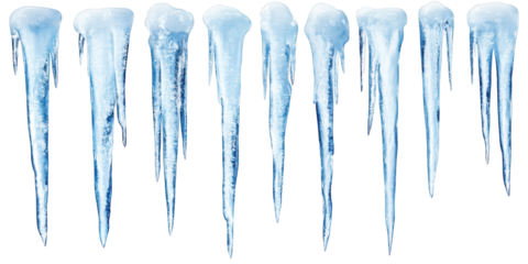 Row of Realistic Icicles with Transparent Background winter cold isolated on a transparent background
