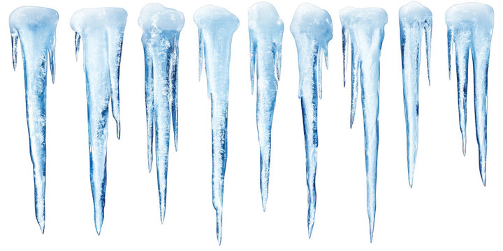 Row of Realistic Icicles with Transparent Background winter cold isolated on a transparent background