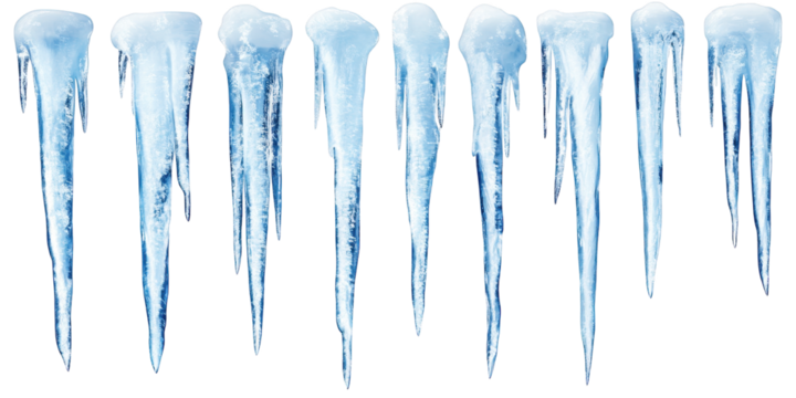 Row of Realistic Icicles with Transparent Background winter cold isolated on a transparent background