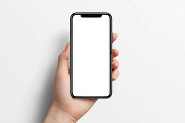Smartphone held in hand, blank screen
