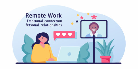 Remote work concept showing emotional connection and personal relationships through video calls and online communication