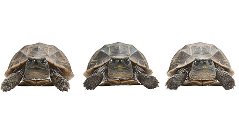 Three Desert Tortoises Facing Forward clear full isolated on a transparent background