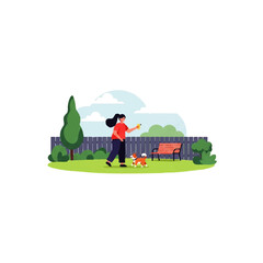 Fototapeta premium Joyful woman plays fetch with happy dog in a sunny park, creating cherished memories together