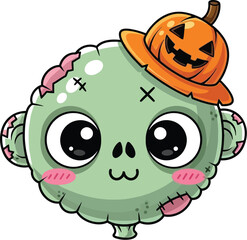 Fototapeta premium Cute Zombie with Pumpkin Hat Ready for Halloween Fun and Festivities