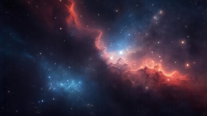Fototapeta premium A cosmic nebula with vibrant red and blue hues, speckled with stars