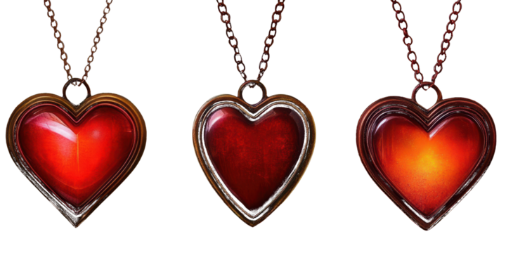 Three Red Heart Pendants with Chains necklace jewelry isolated on a transparent background - Powered by Adobe