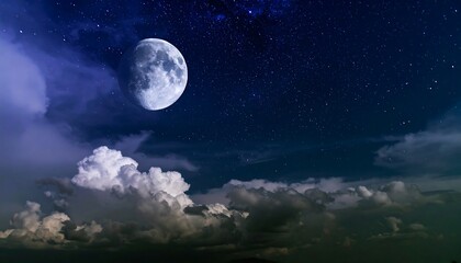 Mystical Moonlit Nightscape with Starry Skies and Ethereal Clouds