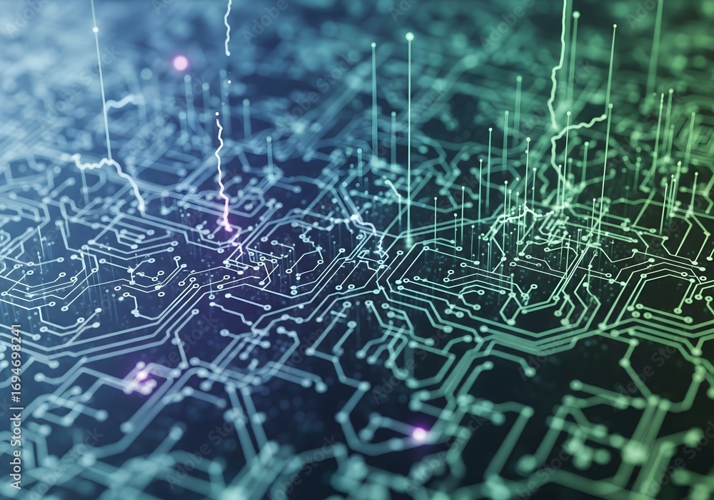 Poster abstract circuit board with digital lines, technology background, data processing, modern science co